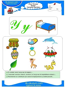 Çocuklar İçin Y Sesi Çalışma Sayfaları 